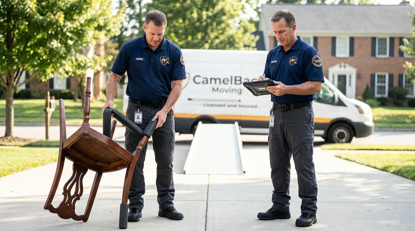 Movers inspecting furniture for damage prevention before loading in Watertown, TN