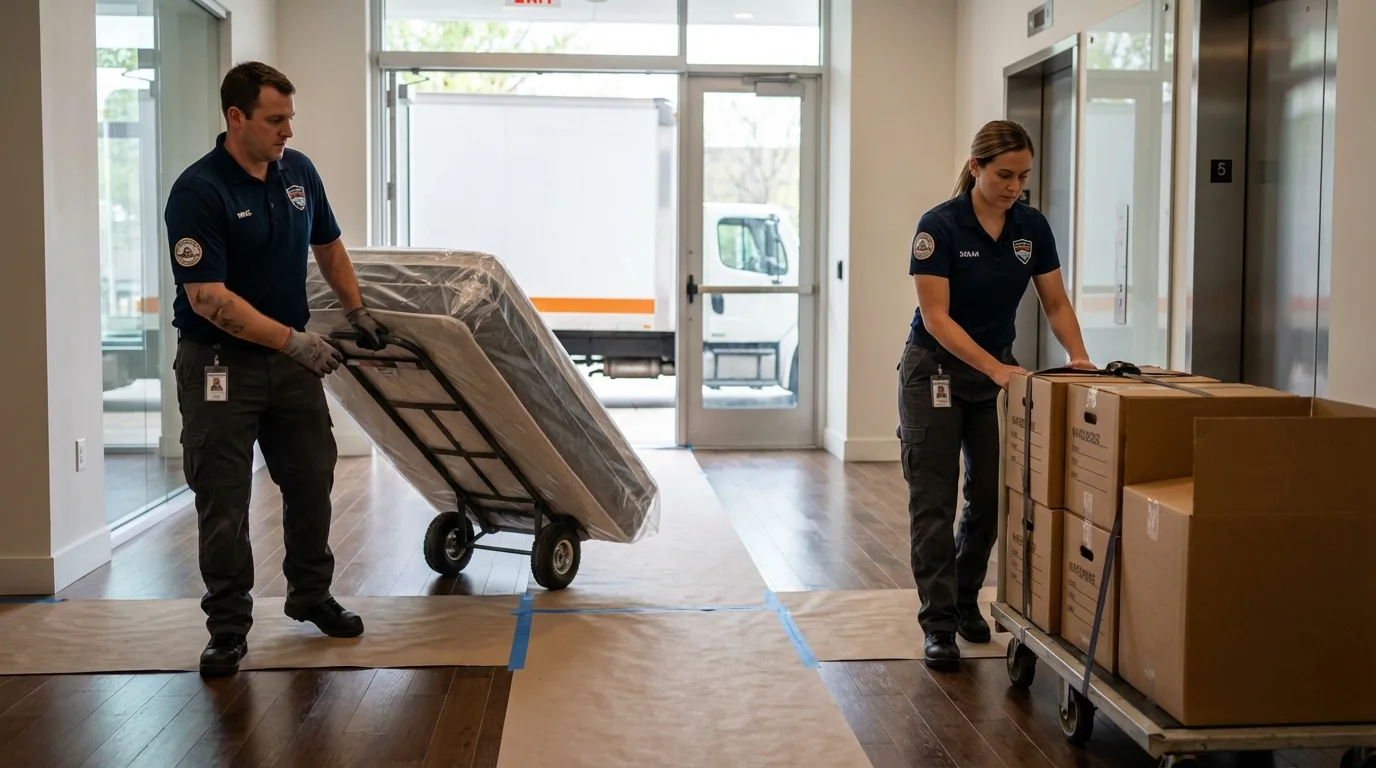 Professional apartment movers loading elevator in Watertown, TN